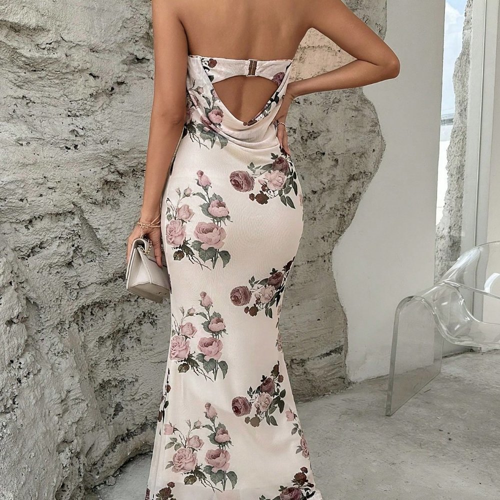 Apricot Preppy womens Floral Print Mermaid Hem Tube Dress - Picture 2 of 5